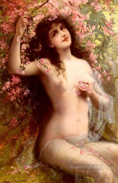 ヌード Painting - 花の間の少女の体 エミール・ヴァーノン 印象派のヌード